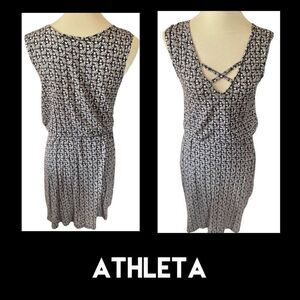 Athleta Women's Black & Gray Elastic Waist Sleeveless Scoop Neck Summer Dress Si